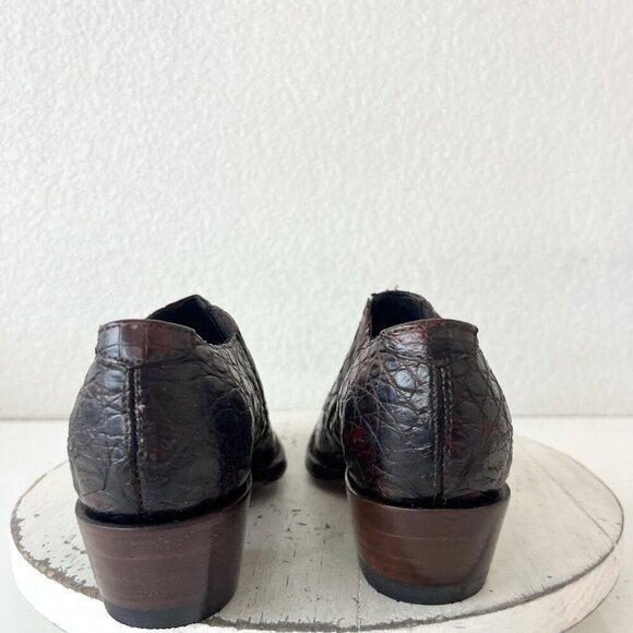 Rod Patrick Womens Western Boots Loafers Pull on Shoes 5C Brown Caiman Leather - Picture 3 of 11